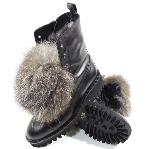 ALESSANDRO DI MARIA 🇮🇹 WOMEN'S BLACK LEATHER & FUR WINTER FASHION BOOTIE - Picture 7 of 9